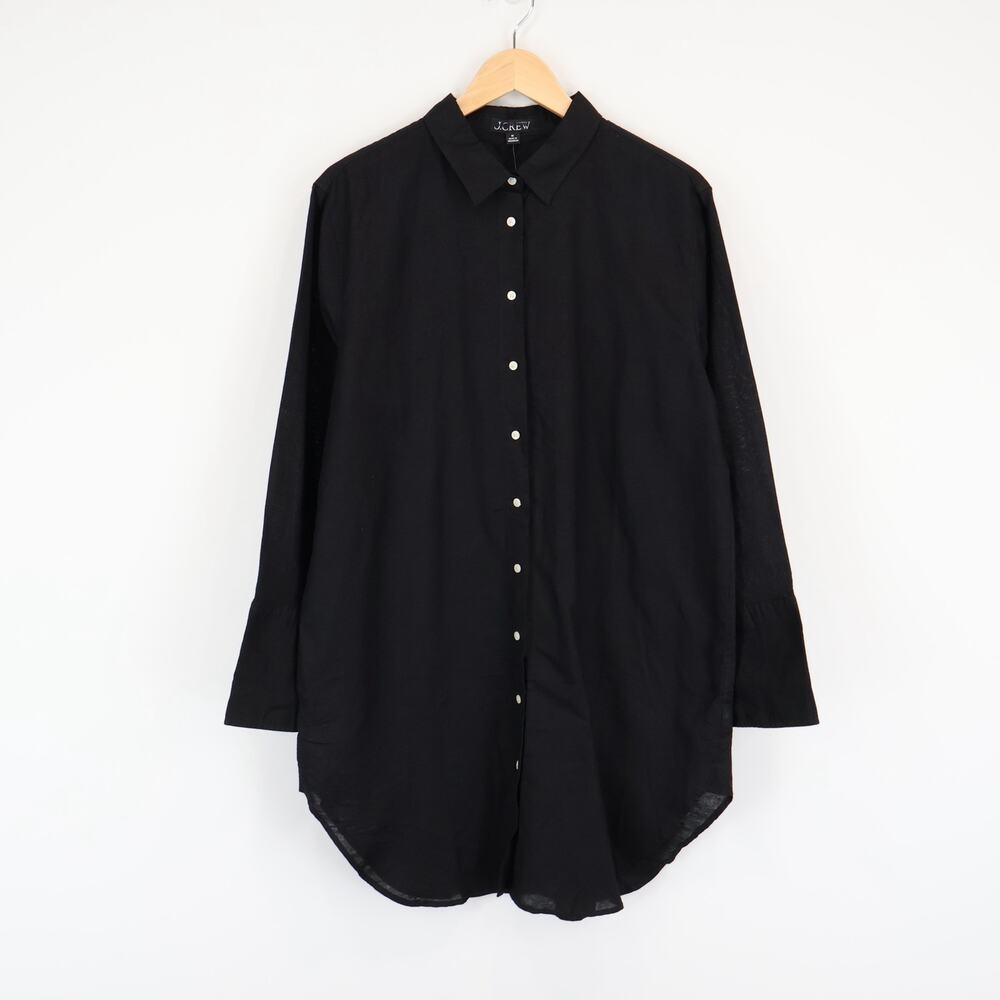 J.Crew Relaxed Fit Beach Shirt Linen Cotton Blend Black Size Medium NWT - Picture 2 of 8